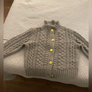 J.Crew Cable-knit ruffleneck cardigan sweater Gray Small